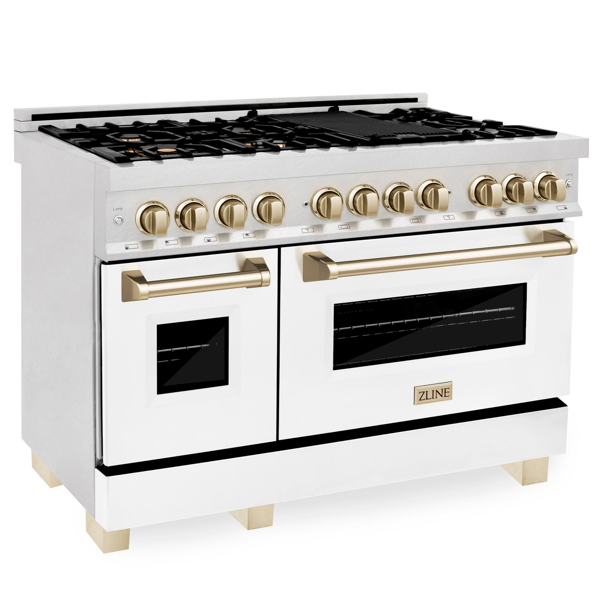 zline-autograph-48-in-6-0-cu-ft-legacy-dual-fuel-range-with-7-gas-burners-and-double-electric-ovens-in-satin-stainless-steel-with-white-matte-doors-and-polished-gold-accents-rasz-wm-48-g