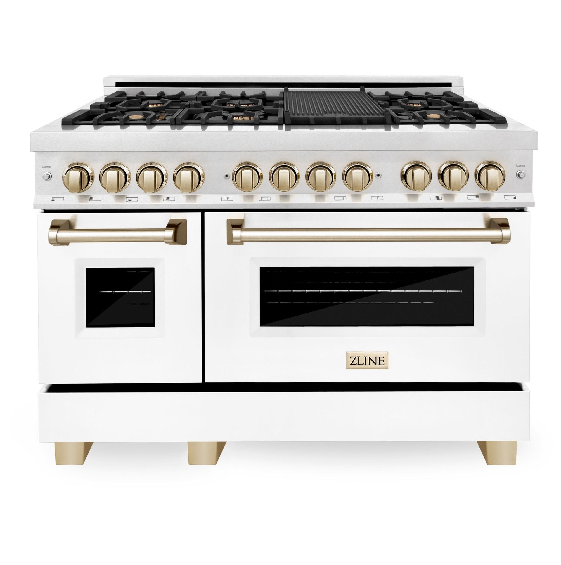 zline-autograph-48-in-6-0-cu-ft-legacy-dual-fuel-range-with-7-gas-burners-and-double-electric-ovens-in-satin-stainless-steel-with-white-matte-doors-and-polished-gold-accents-rasz-wm-48-g