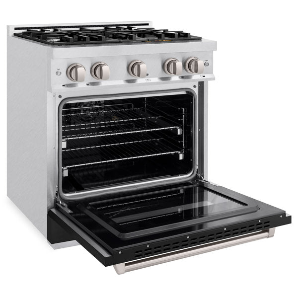 zline-30-in-dual-fuel-range-4-2-cu-ft-gas-cooktop-with-4-burners-electric-convection-oven-satin-stainless-steel-with-black-matte-door-cdrs-blm-30