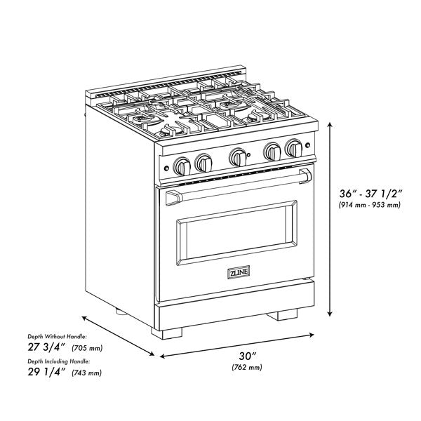 zline-30-in-dual-fuel-range-4-2-cu-ft-gas-cooktop-with-4-burners-electric-convection-oven-satin-stainless-steel-with-black-matte-door-cdrs-blm-30