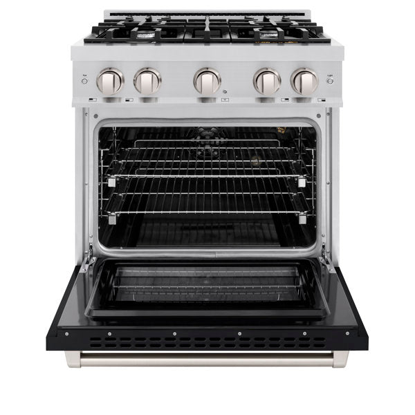 zline-30-inch-select-gas-range-4-burners-4-2-cu-ft-convection-oven-stainless-steel-with-black-matte-door-hgr-blm-30
