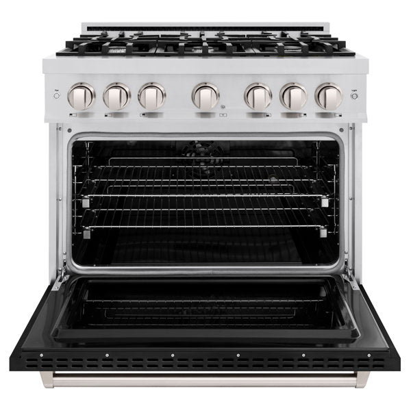 zline-36-in-classic-dual-fuel-range-with-6-gas-burners-and-5-2-cu-ft-electric-convection-oven-in-stainless-steel-with-black-matte-door-cdr-blm-36