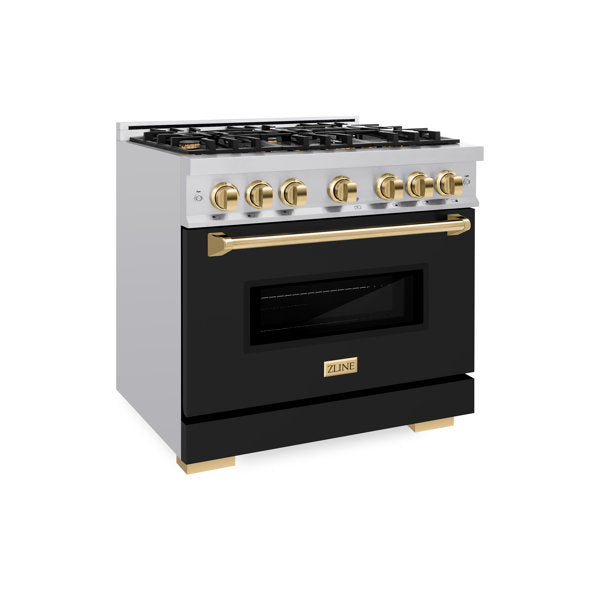 zline-36-in-dual-fuel-range-5-2-cu-ft-6-burner-gas-cooktop-electric-convection-oven-stainless-steel-black-matte-door-polished-gold-accents-cdrz-blm-36-g