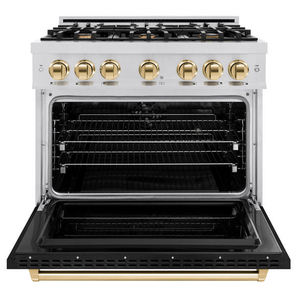 zline-36-in-dual-fuel-range-5-2-cu-ft-6-burner-gas-cooktop-electric-convection-oven-stainless-steel-black-matte-door-polished-gold-accents-cdrz-blm-36-g