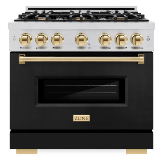 zline-36-in-classic-gas-range-5-2-cu-ft-6-burners-stainless-steel-black-matte-door-polished-gold-accents-model-cgrz-blm-36-g
