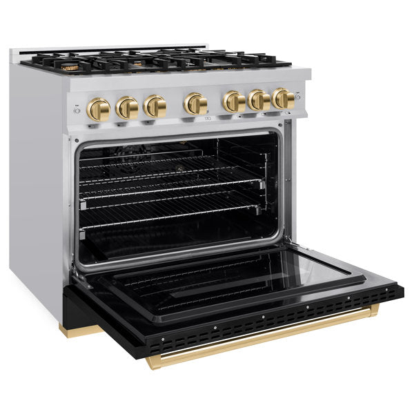 zline-36-in-classic-gas-range-5-2-cu-ft-6-burners-stainless-steel-black-matte-door-polished-gold-accents-model-cgrz-blm-36-g