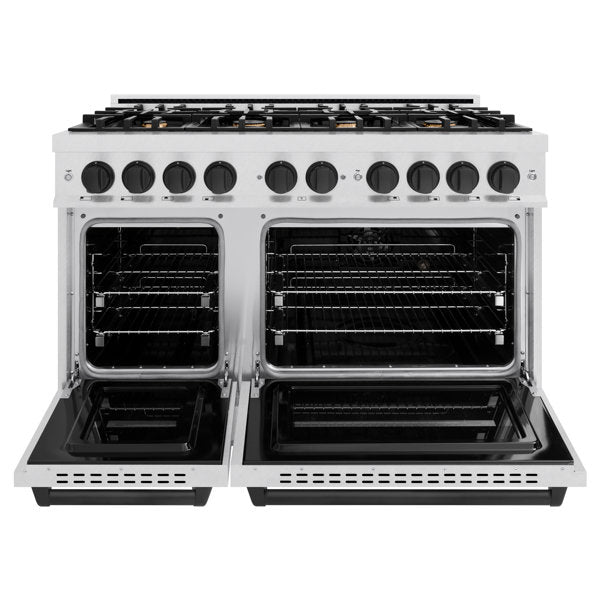 zline-autograph-edition-48-in-classic-double-oven-gas-range-with-8-burners-6-7-cu-ft-satin-stainless-steel-with-matte-black-accents-cgrsz-48-mb