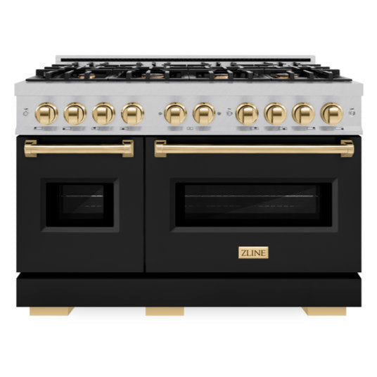 zline-48-in-double-oven-gas-range-6-7-cu-ft-8-burners-satin-stainless-steel-black-matte-doors-polished-gold-accents-cgrsz-blm-48-g