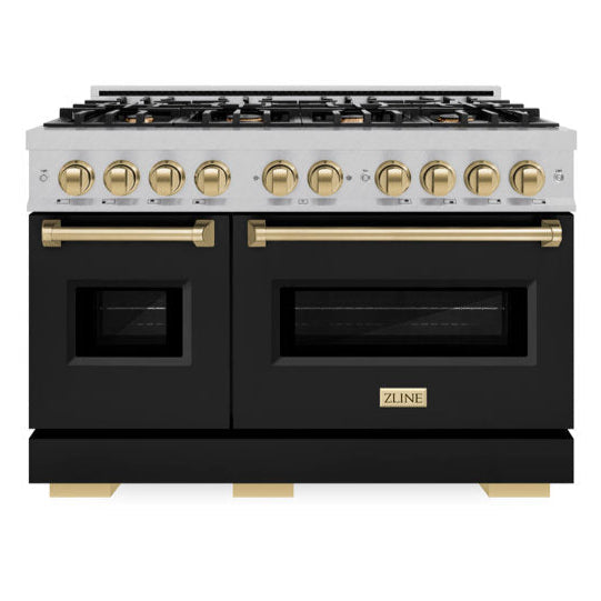 zline-48-in-gas-range-6-7-cu-ft-double-oven-8-burner-cooktop-satin-stainless-steel-black-matte-doors-champagne-bronze-accents-cgrsz-blm-48-cb