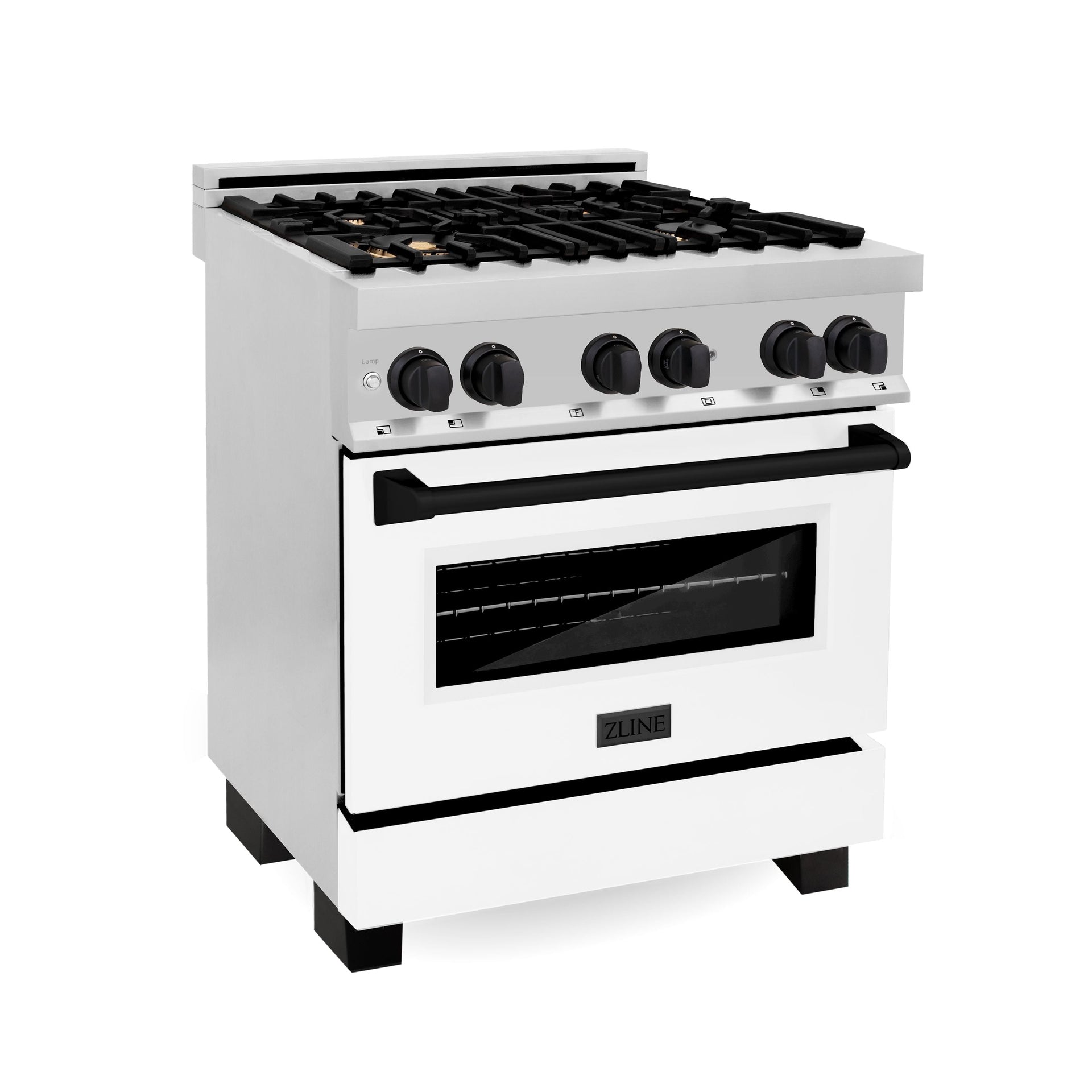 zline-autograph-30-in-dual-fuel-range-4-0-cu-ft-gas-cooktop-with-electric-convection-oven-white-matte-door-and-black-matte-accents-raz-wm-30-mb