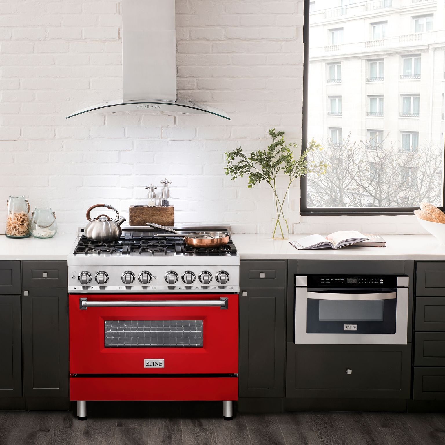 zline-36-in-dual-fuel-range-with-6-burner-gas-cooktop-and-electric-convection-oven-in-stainless-steel-with-red-matte-door-ra-rm-36