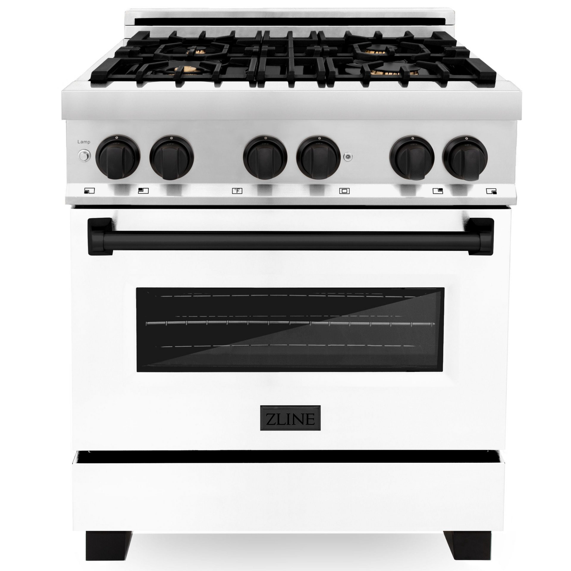 zline-autograph-30-in-dual-fuel-range-4-0-cu-ft-gas-cooktop-with-electric-convection-oven-white-matte-door-and-black-matte-accents-raz-wm-30-mb