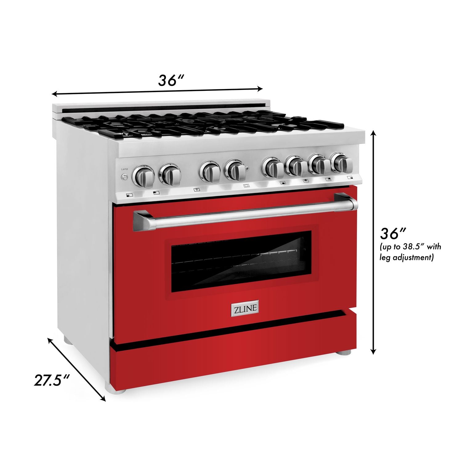 zline-36-in-dual-fuel-range-with-6-burner-gas-cooktop-and-electric-convection-oven-in-stainless-steel-with-red-matte-door-ra-rm-36