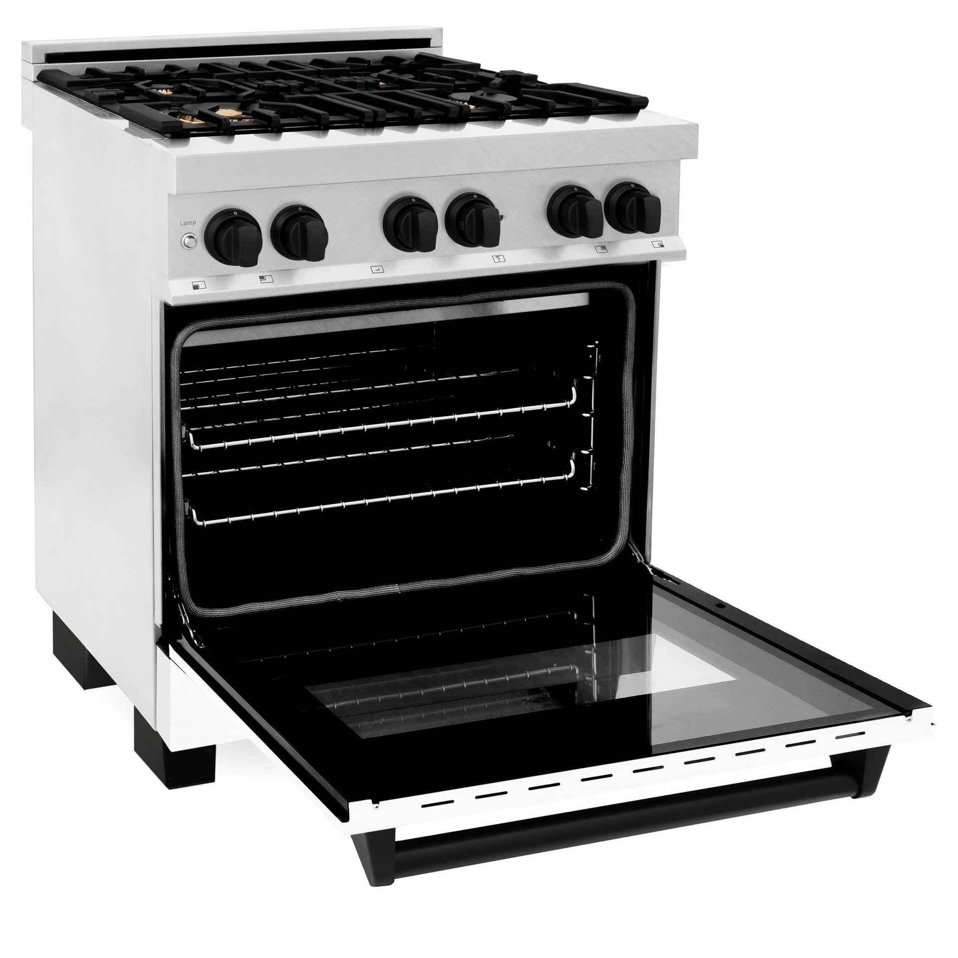 zline-autograph-edition-30-in-4-0-cu-ft-legacy-dual-fuel-range-with-4-burner-gas-cooktop-and-electric-convection-oven-in-satin-stainless-steel-with-white-matte-door-and-matte-black-accents-rasz-wm-30-mb