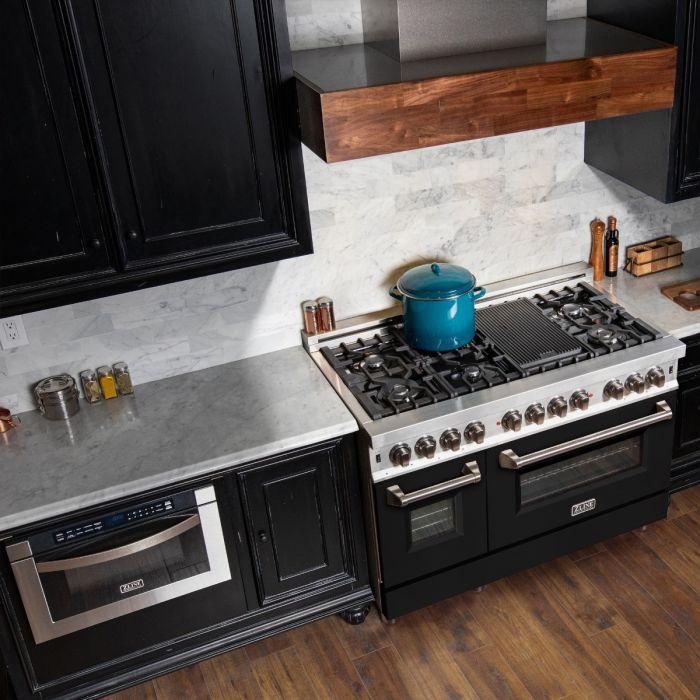 zline-48-in-dual-fuel-range-with-black-matte-door-48-in-range-hood-appliance-package-2kp-rablmrh48
