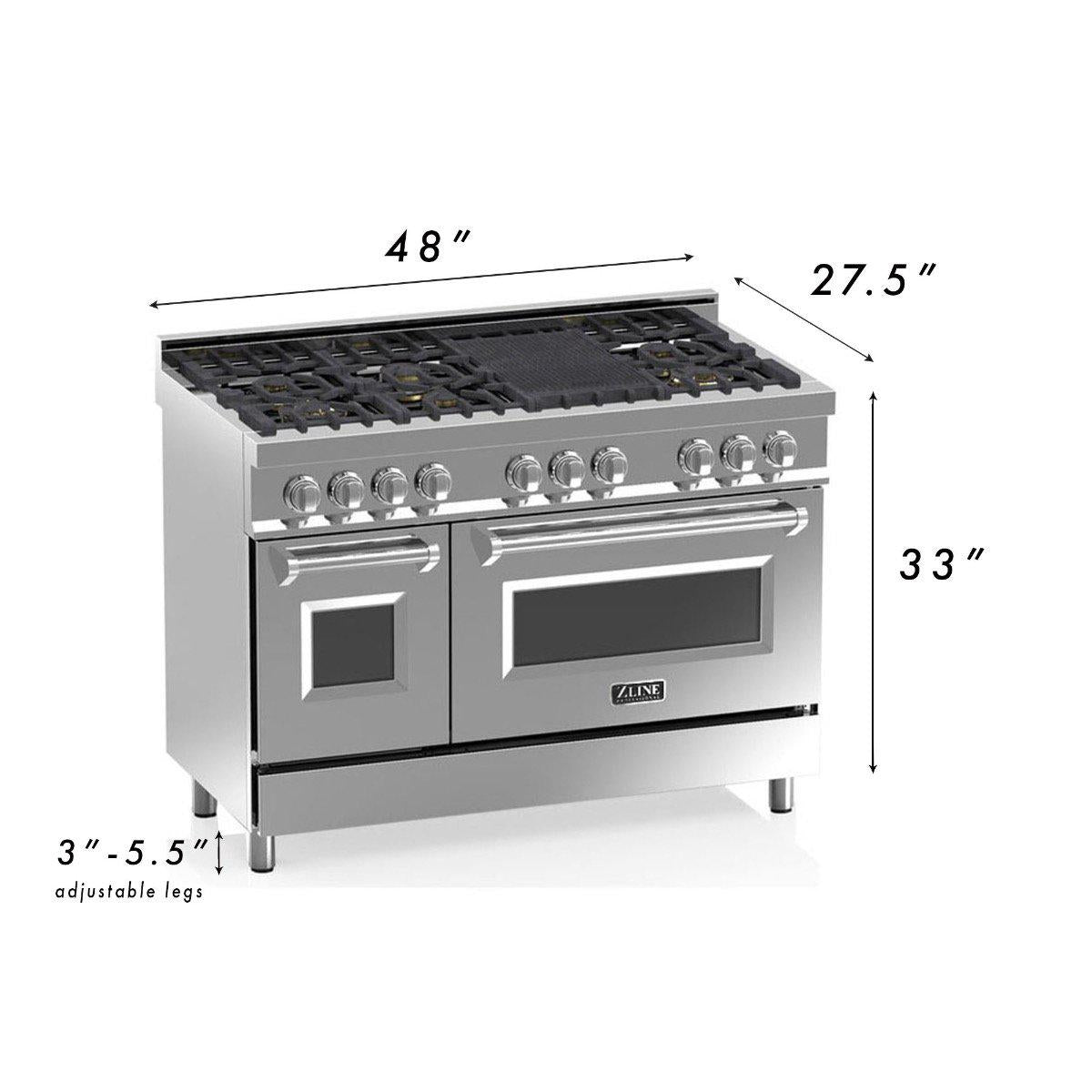 zline-48-inch-professional-gas-range-with-electric-oven-7-burners-6-0-cu-ft-stainless-steel-with-matte-black-accents-model-ra-blm-48