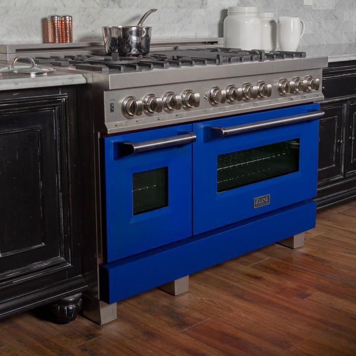 zline-48-in-6-0-cu-ft-legacy-dual-fuel-range-with-7-burner-gas-cooktop-and-double-electric-ovens-in-satin-stainless-steel-with-blue-matte-doors-ras-bm-48
