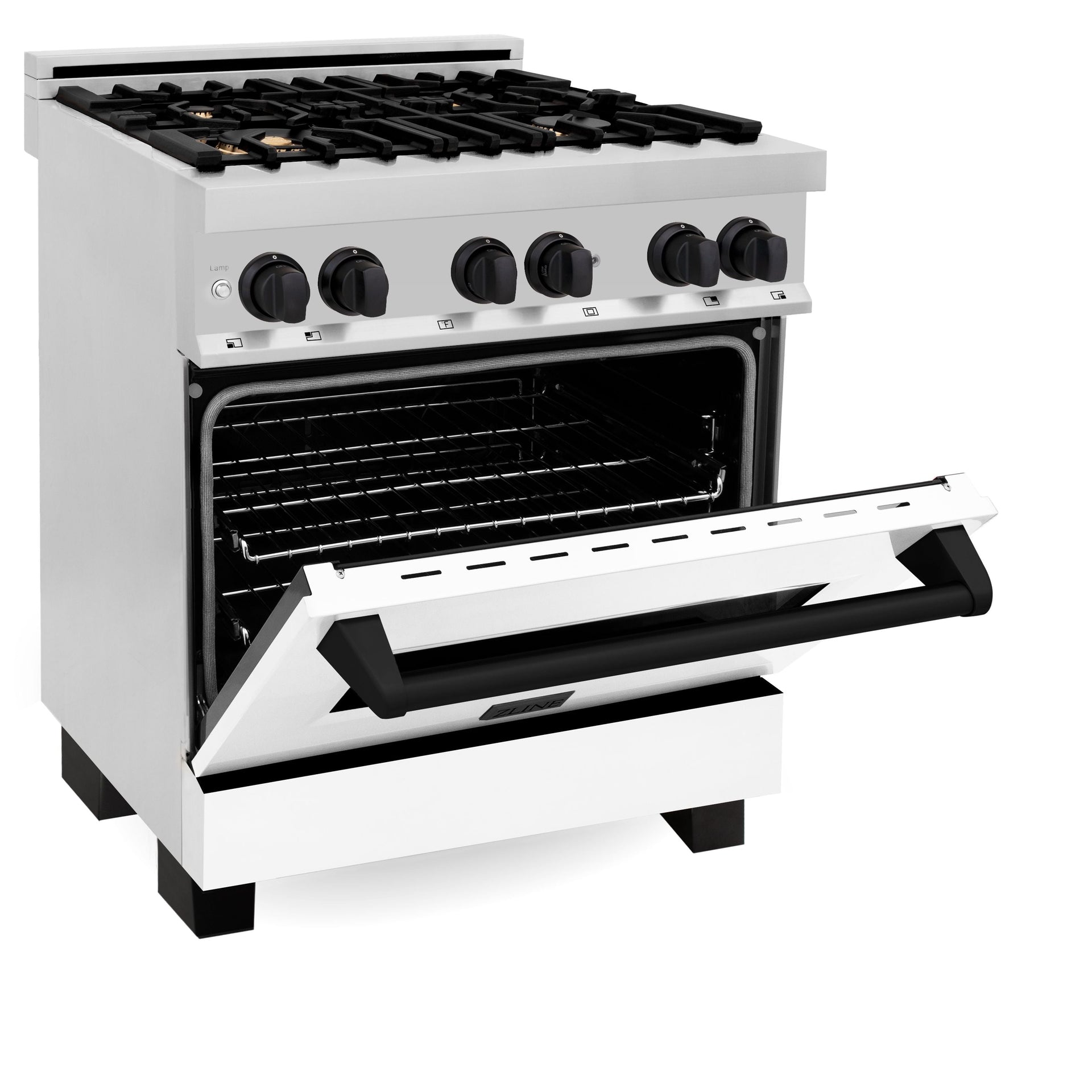 zline-autograph-30-in-dual-fuel-range-4-0-cu-ft-gas-cooktop-with-electric-convection-oven-white-matte-door-and-black-matte-accents-raz-wm-30-mb