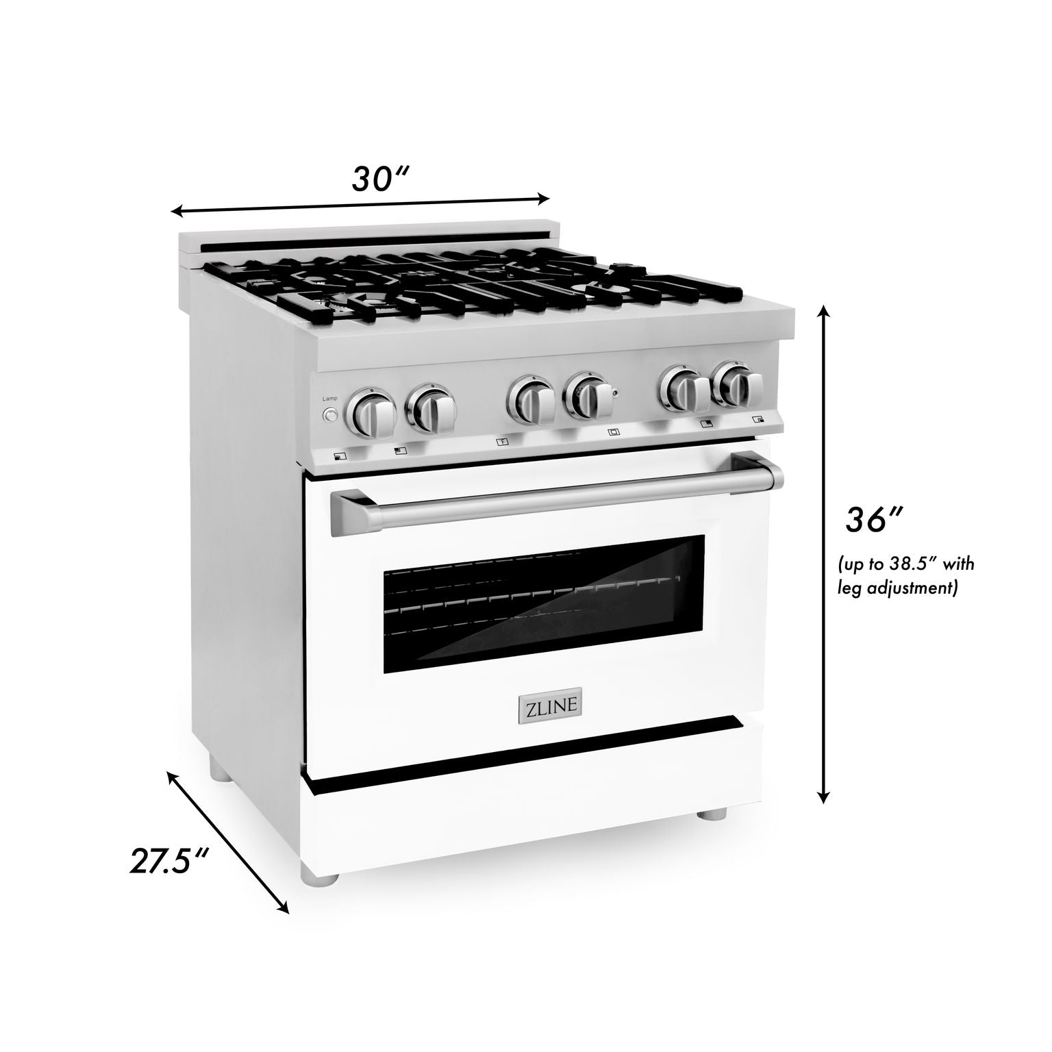 zline-30-inch-professional-gas-range-with-electric-oven-stainless-steel-white-matte-door-model-ra-wm-30