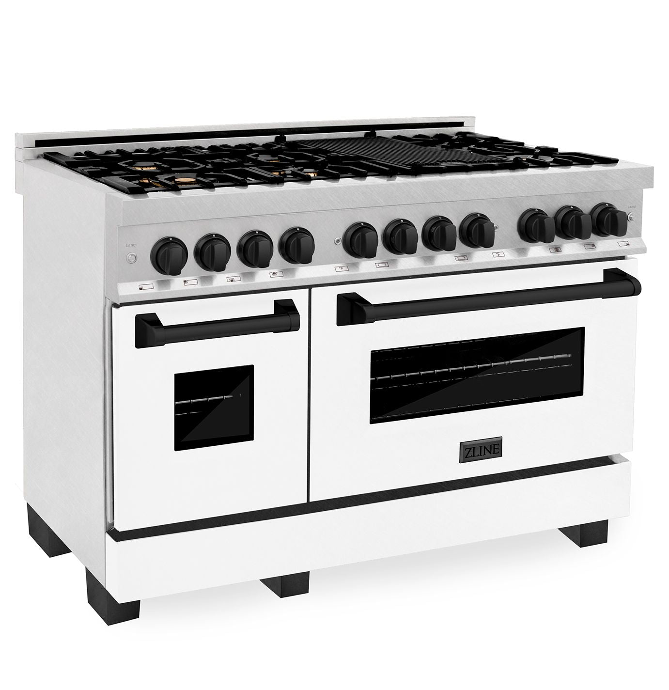 zline-autograph-48-in-6-0-cu-ft-legacy-dual-fuel-range-with-7-gas-burners-and-double-electric-ovens-in-satin-stainless-steel-with-white-matte-doors-and-matte-black-accents-rasz-wm-48-mb