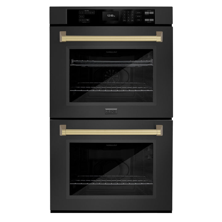 zline-30-autograph-double-wall-oven-with-air-fry-and-self-clean-in-black-and-champagne-bronze-handle-wadbz-30-cb