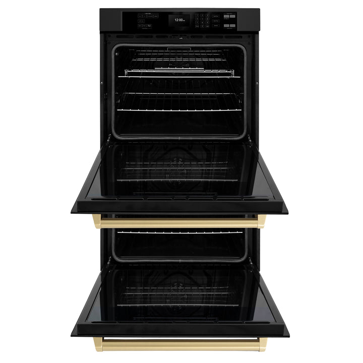 zline-30-autograph-double-wall-oven-with-air-fry-and-self-clean-in-black-and-champagne-bronze-handle-wadbz-30-cb