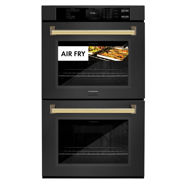 zline-30-autograph-double-wall-oven-with-air-fry-and-self-clean-in-black-and-gold-handle-wadbz-30-g