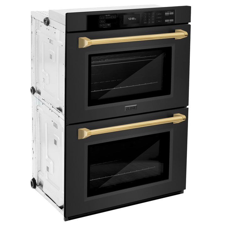 zline-30-autograph-double-wall-oven-with-air-fry-and-self-clean-in-black-and-gold-handle-wadbz-30-g