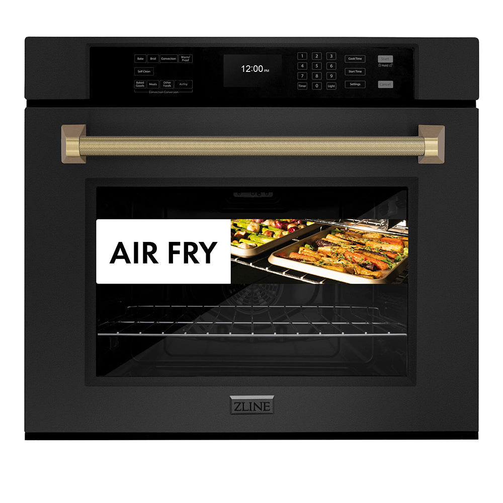 zline-autograph-30-professional-true-convection-single-wall-oven-with-air-fry-and-self-clean-in-black-stainless-steel-with-champagne-bronze-helix-handle-wasbz-30-kcb