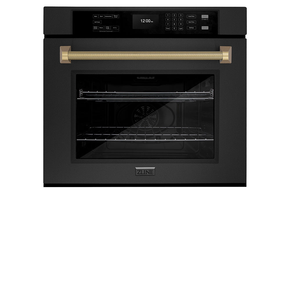 zline-autograph-30-professional-true-convection-single-wall-oven-with-air-fry-and-self-clean-in-black-stainless-steel-with-champagne-bronze-helix-handle-wasbz-30-kcb