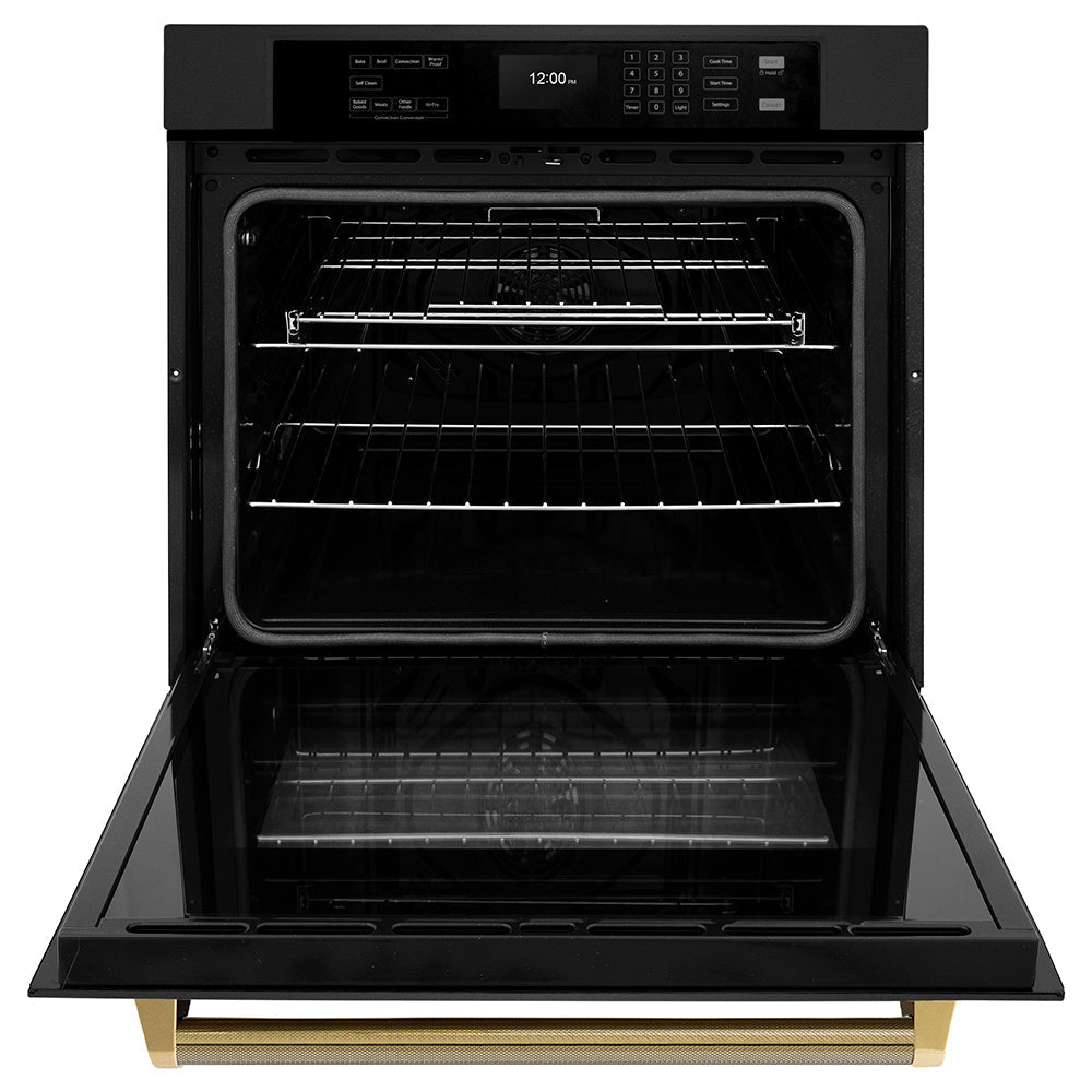 zline-autograph-30-professional-true-convection-single-wall-oven-with-air-fry-and-self-clean-in-black-stainless-steel-with-polished-gold-helix-handle-wasbz-30-kg
