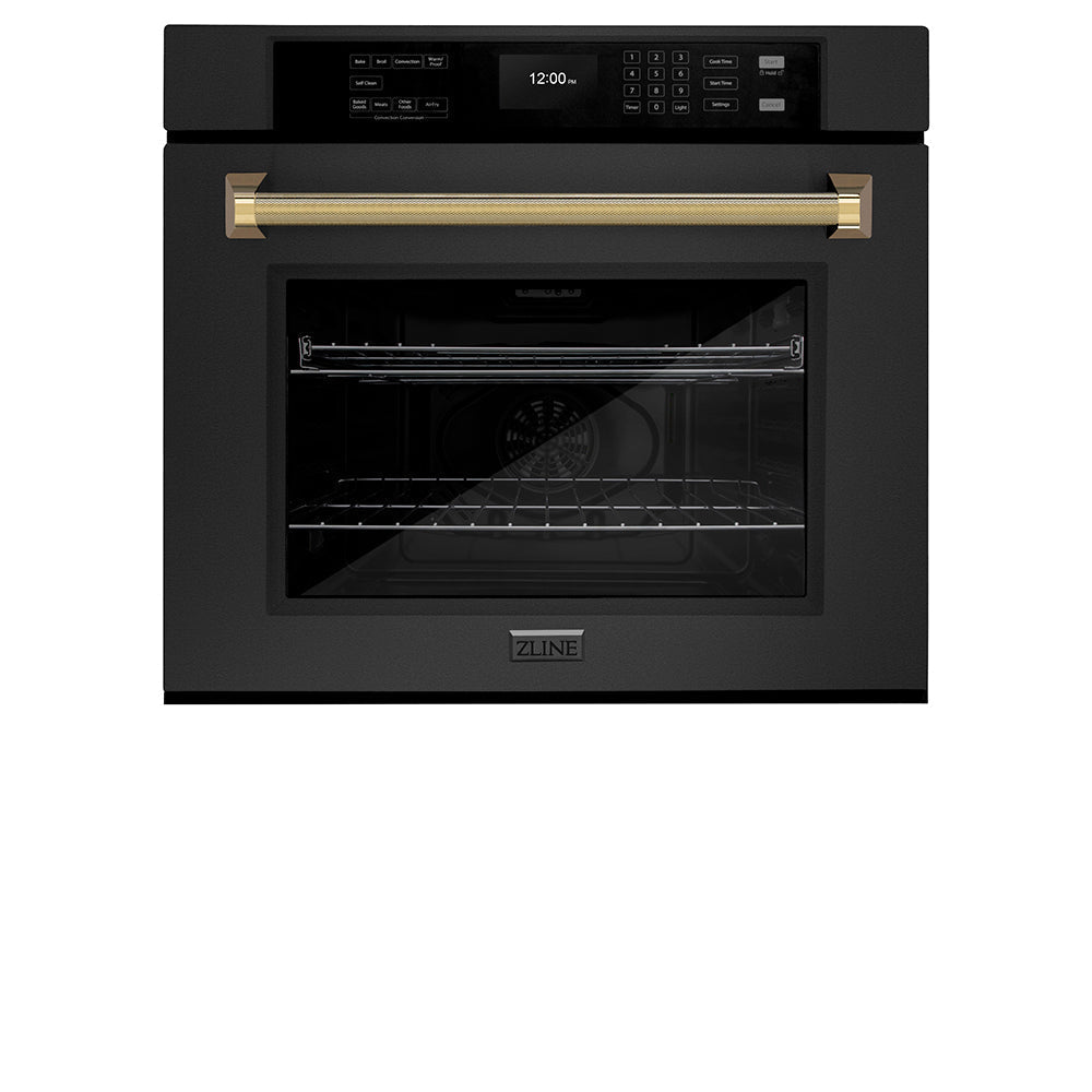 zline-autograph-30-professional-true-convection-single-wall-oven-with-air-fry-and-self-clean-in-black-stainless-steel-with-polished-gold-helix-handle-wasbz-30-kg