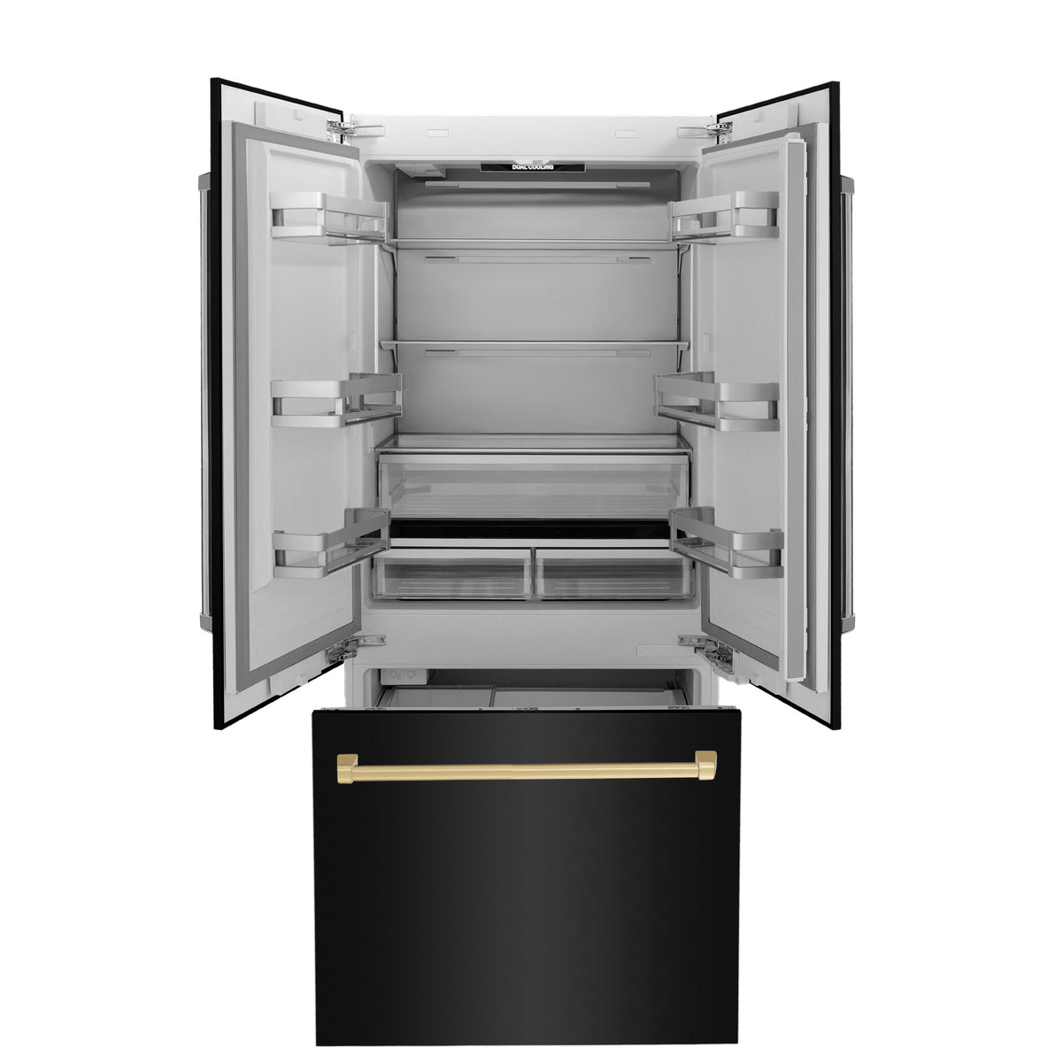 ZLINE 36 in. Built-In Refrigerator 19.6 cu. ft. Black Stainless Steel with Internal Water & Ice Dispenser Gold Accents (RBIVZ-BS-36-G)