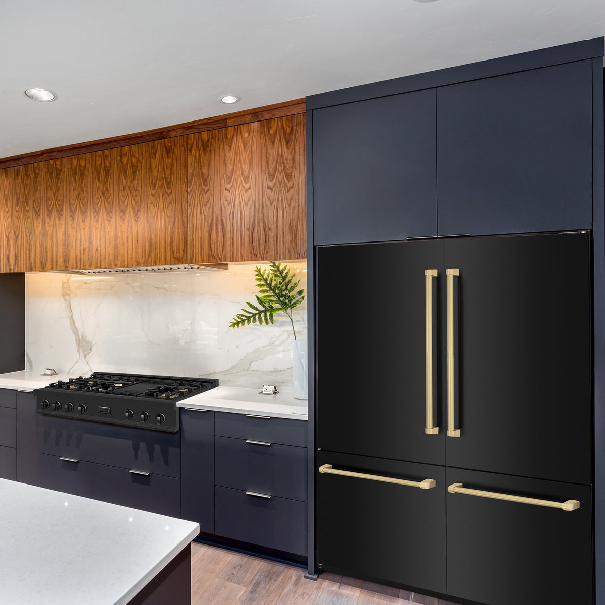ZLINE 60 in Built-In Refrigerator 32.2 cu. ft. Internal Water & Ice Dispenser Black Stainless Steel Gold Accents (RBIVZ-BS-60-G)