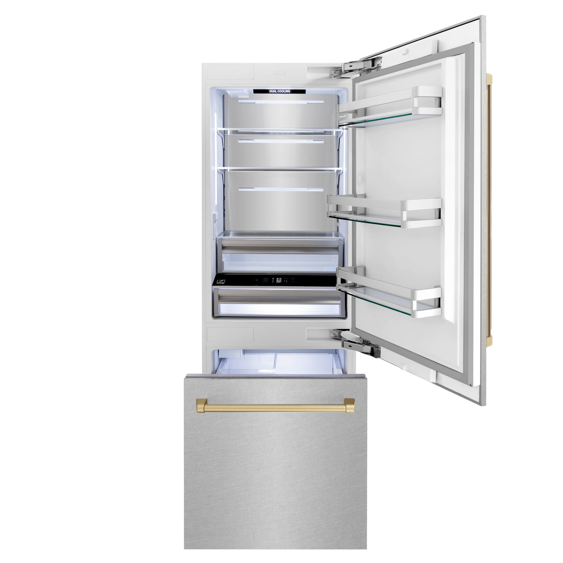 zline-30-inch-built-in-bottom-freezer-refrigerator-16-1-cu-ft-water-dispenser-ice-maker-satin-stainless-steel-champagne-bronze-accents-rbivz-sn-30-cb