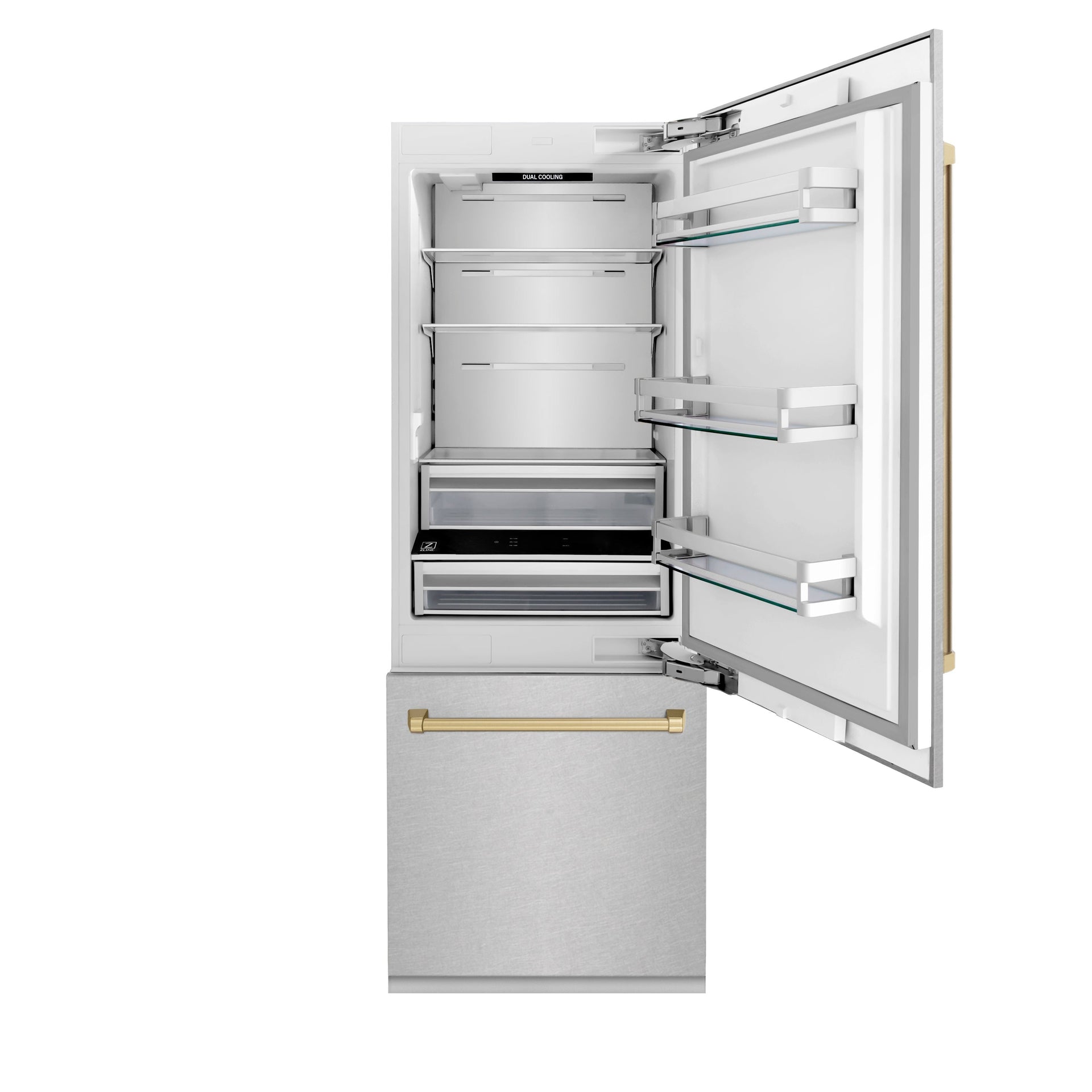 zline-30-inch-built-in-bottom-freezer-refrigerator-16-1-cu-ft-water-dispenser-ice-maker-satin-stainless-steel-champagne-bronze-accents-rbivz-sn-30-cb