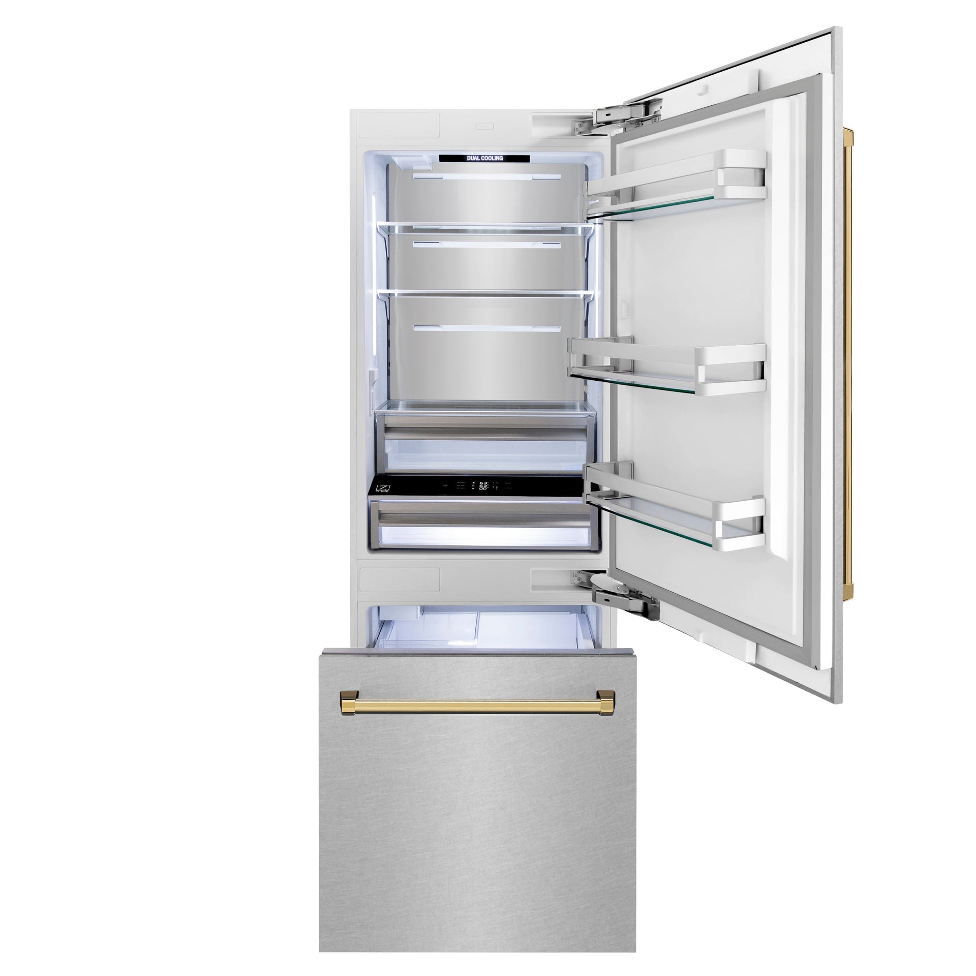 zline-30-in-built-in-bottom-freezer-refrigerator-16-1-cu-ft-water-dispenser-ice-maker-satin-stainless-steel-polished-gold-accents-rbivz-sn-30-g