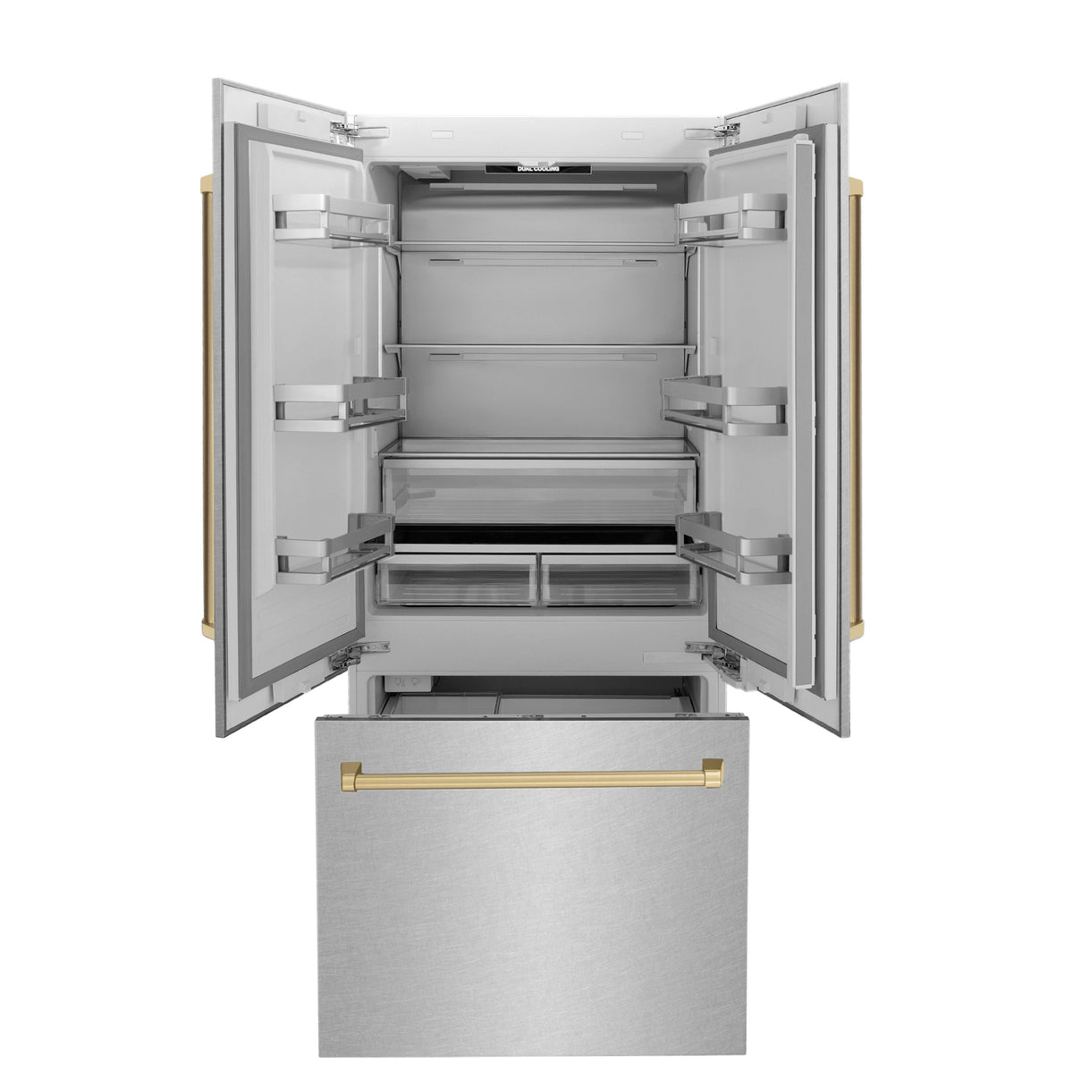 ZLINE 36" French Door Built-In Bottom Freezer Refrigerator 19.6 cu. ft. Water Dispenser Ice Maker Champagne Bronze Accents (RBIVZ-SN-36-CB)