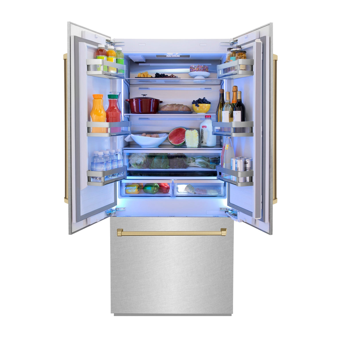 ZLINE 36" French Door Built-In Bottom Freezer Refrigerator 19.6 cu. ft. Water Dispenser Ice Maker Champagne Bronze Accents (RBIVZ-SN-36-CB)
