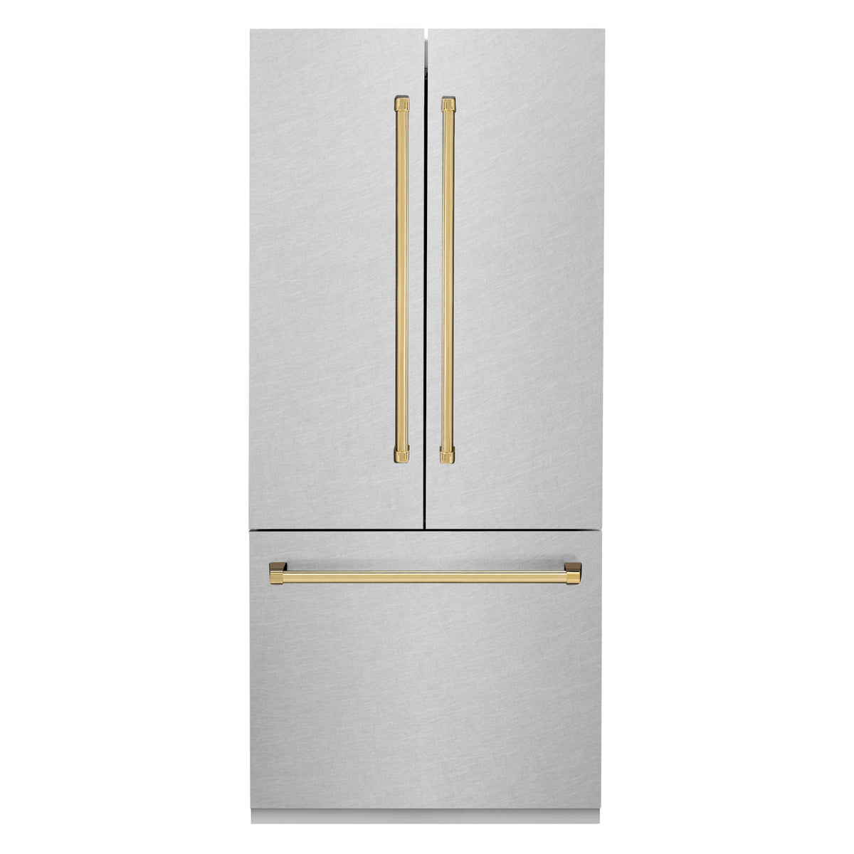 ZLINE 36 in French Door Built-In Bottom Freezer Refrigerator 19.6 cu. ft with Water Dispenser Ice Maker Satin Stainless Steel Polished Gold Accents (RBIVZ-SN-36-G)