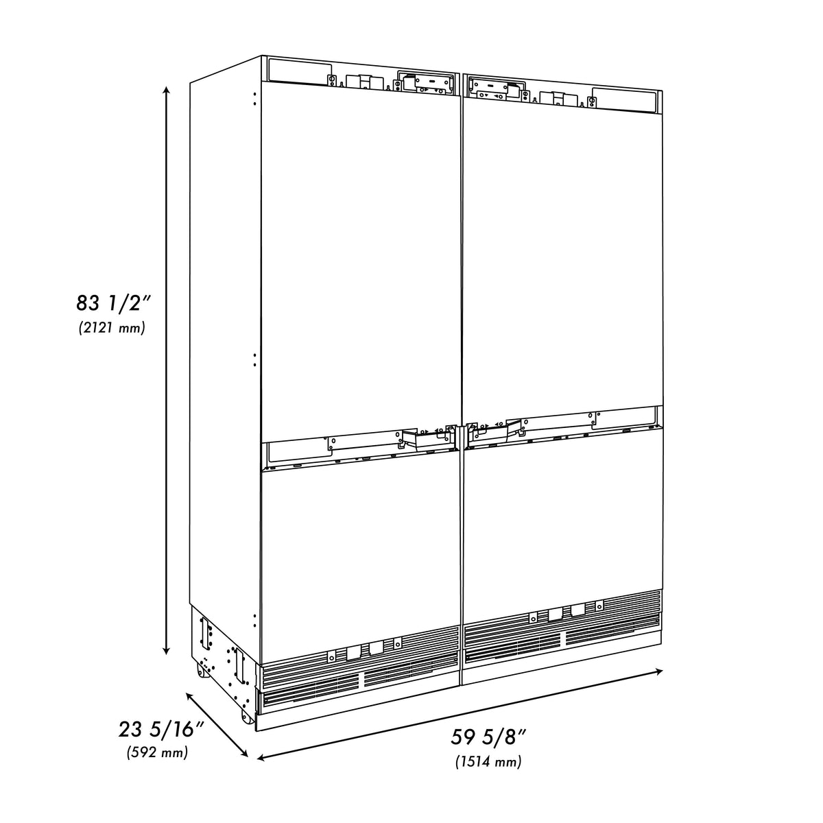 ZLINE 60 in Built-In Panel Ready Refrigerator 32.2 cu. ft. 4-Door French Door Gold Handles (RBIV-60-G)