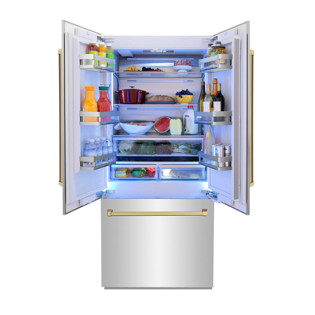 ZLINE 36 in. Built-In Refrigerator 19.6 cu. ft. Water & Ice Dispenser Bronze Accents (RBIVZ-304-36-CB)