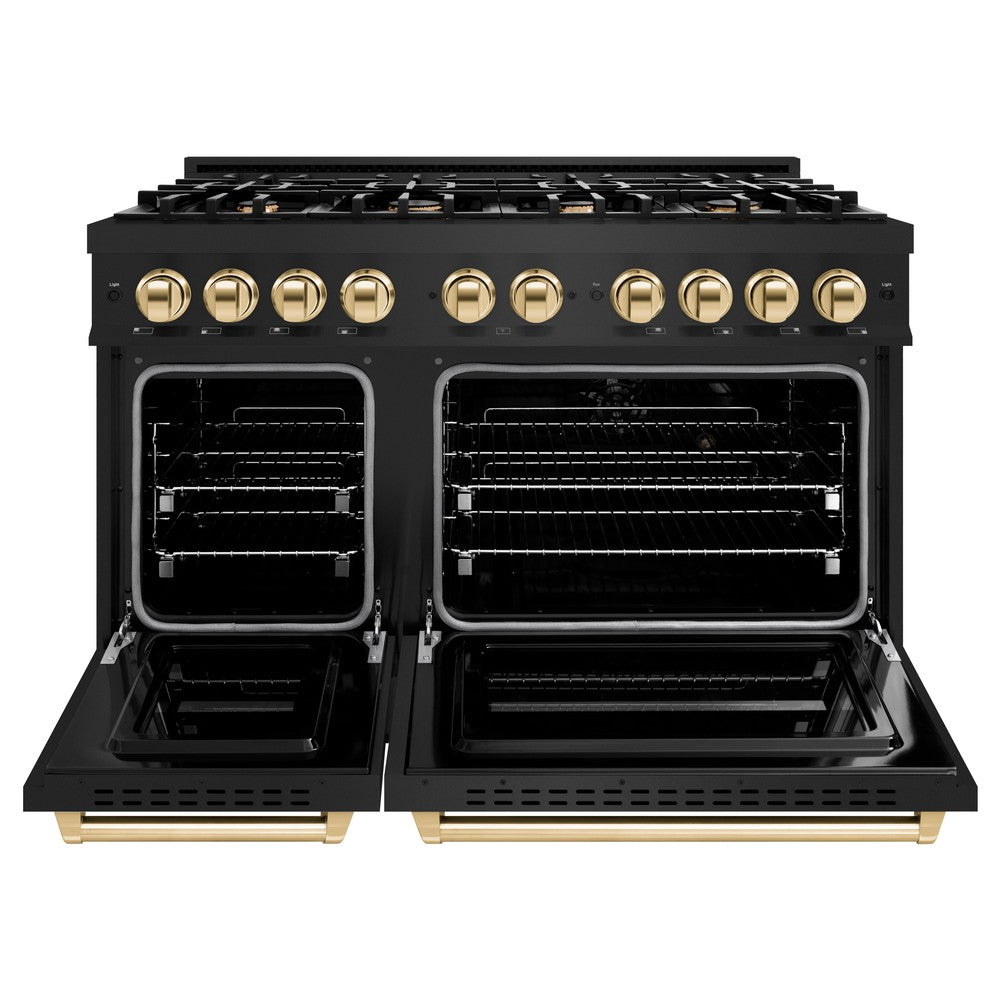 zline-48-in-gas-range-double-oven-6-7-cu-ft-capacity-8-burners-black-stainless-steel-polished-gold-accents-cgrbz-48-g