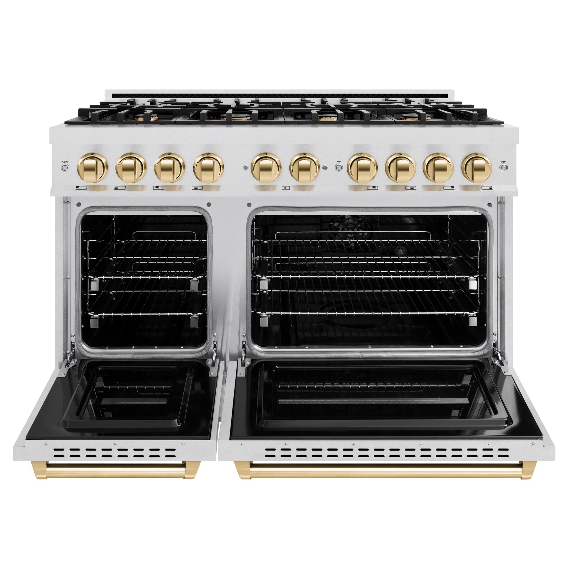 zline-48-in-gas-range-double-oven-6-7-cu-ft-8-brass-burners-satin-stainless-steel-polished-gold-accents-cgrsz-48-g