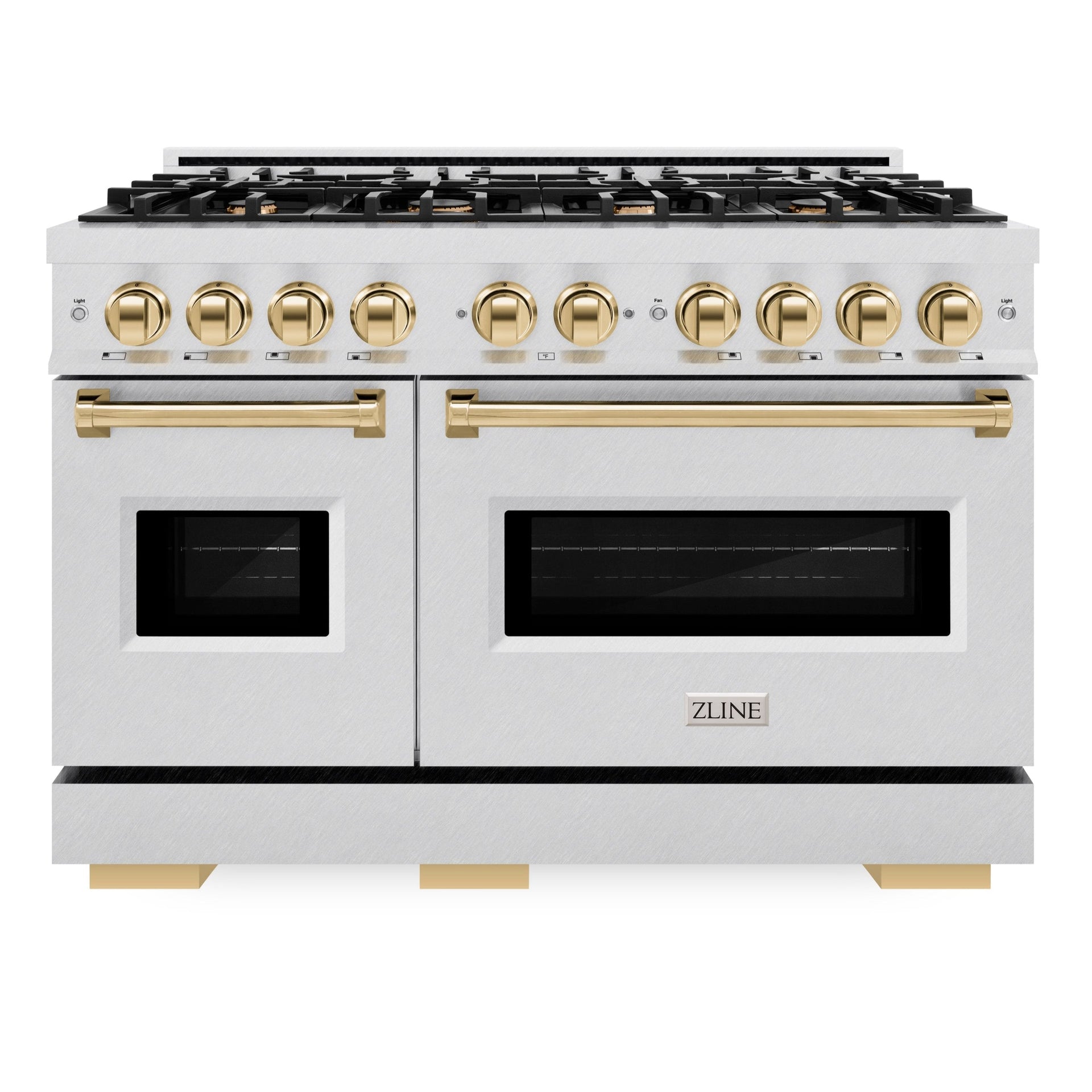 zline-48-in-gas-range-double-oven-6-7-cu-ft-8-brass-burners-satin-stainless-steel-polished-gold-accents-cgrsz-48-g