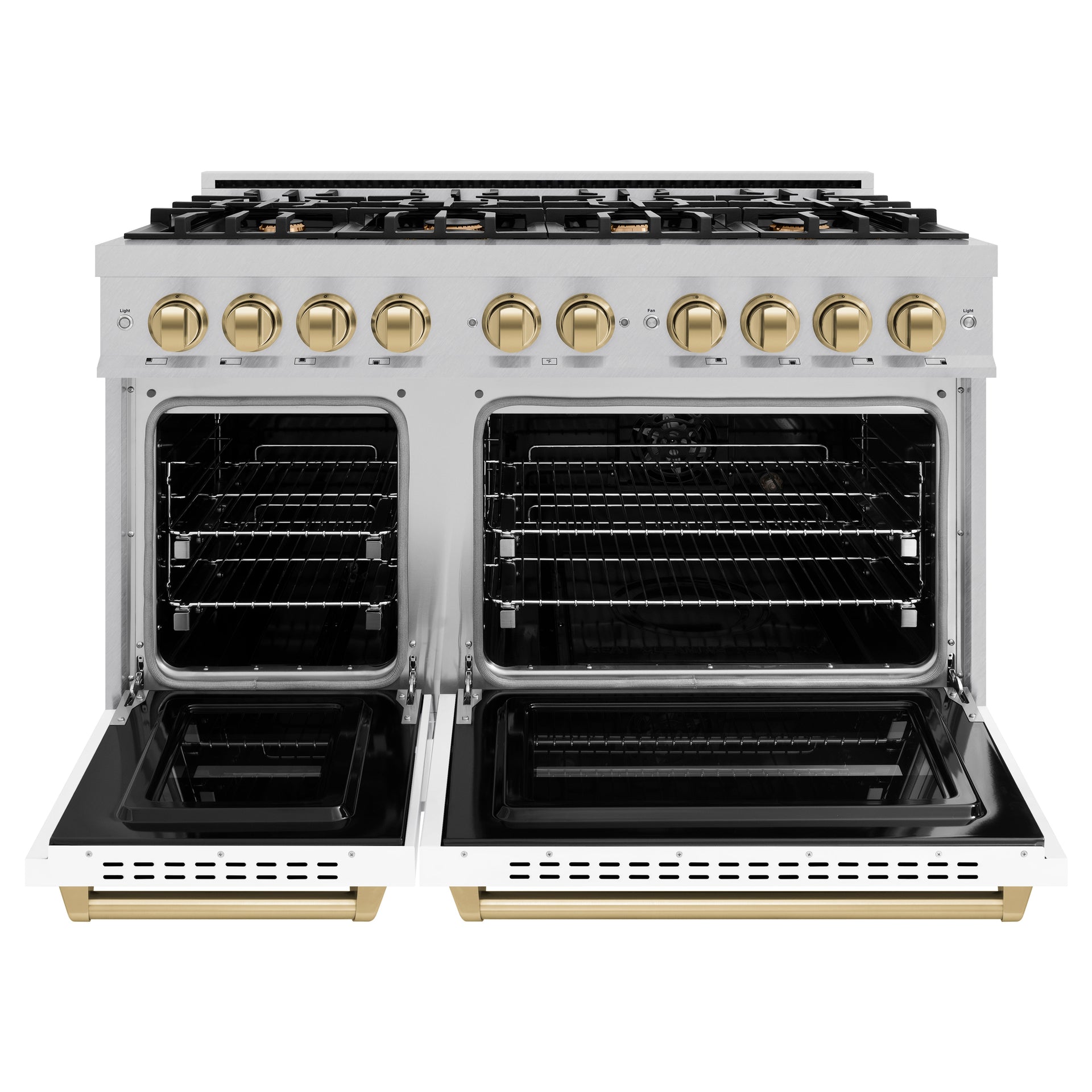 zline-48-in-dual-fuel-range-double-oven-6-7-cu-ft-with-8-gas-burners-satin-stainless-steel-white-matte-doors-champagne-bronze-accents-cdrsz-wm-48-cb