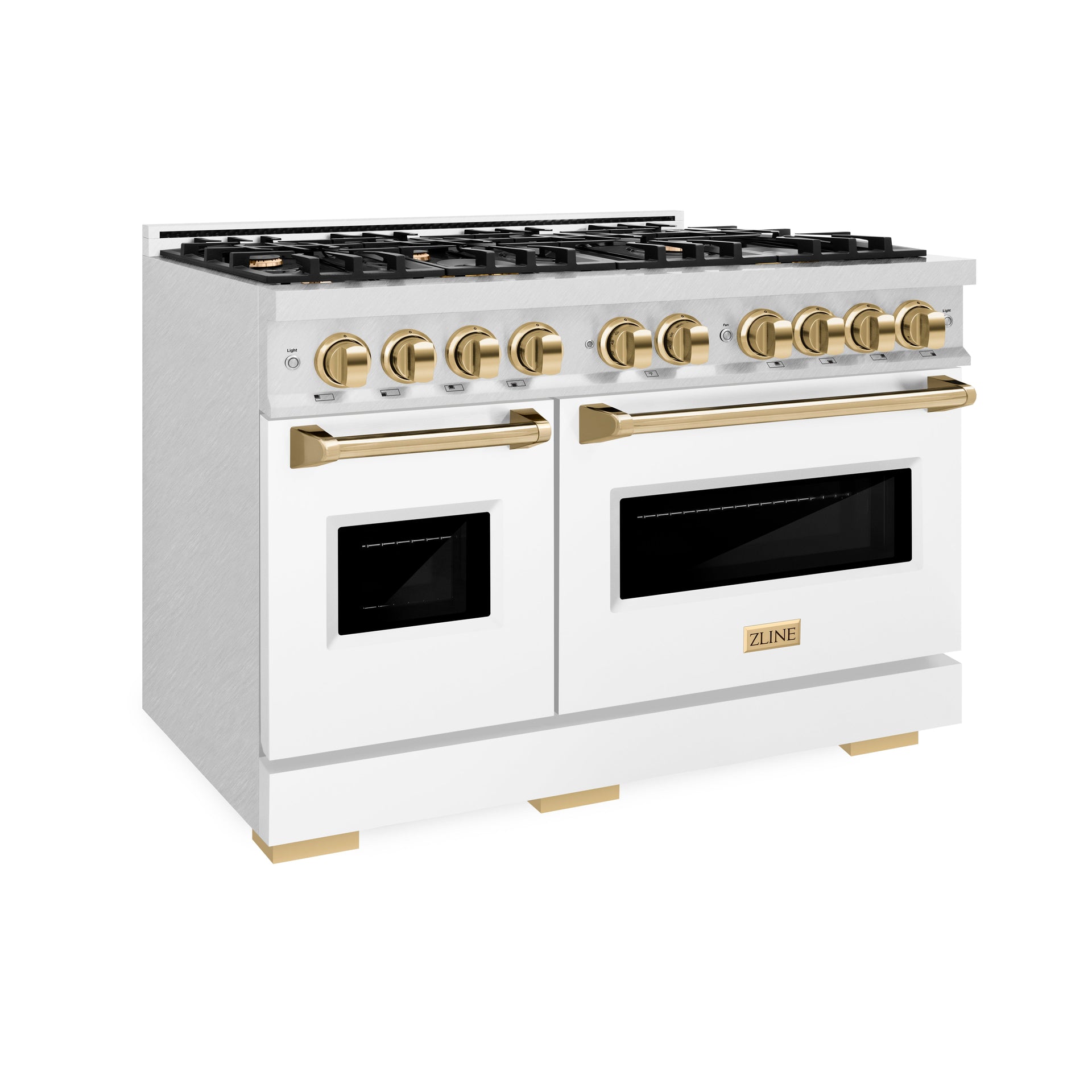 zline-autograph-edition-48-in-6-7-cu-ft-classic-double-oven-gas-range-with-8-burner-gas-cooktop-in-satin-stainless-steel-with-white-matte-doors-and-polished-gold-accents-cgrsz-wm-48-g