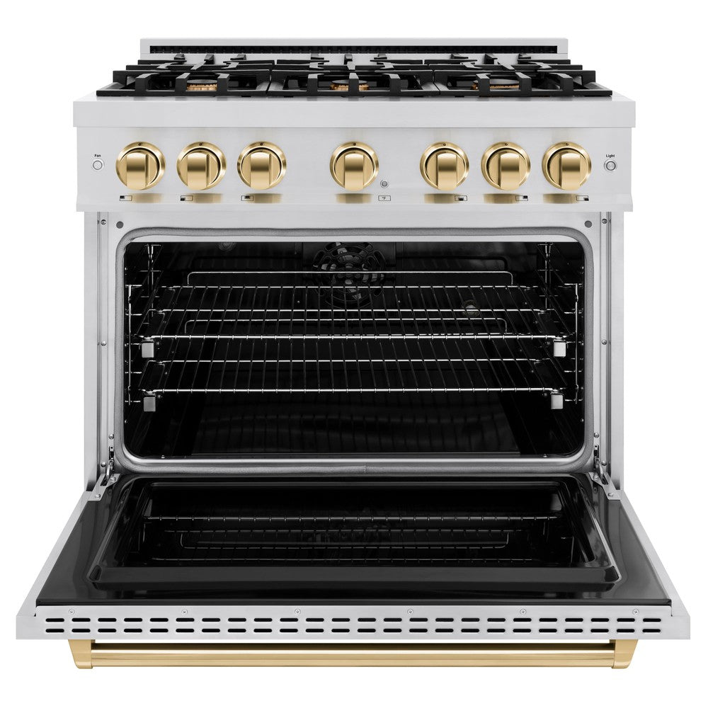 zline-autograph-edition-36-in-5-2-cu-ft-classic-dual-fuel-range-with-6-burner-gas-cooktop-and-electric-convection-oven-in-stainless-steel-with-polished-gold-accents-cdrz-36-g