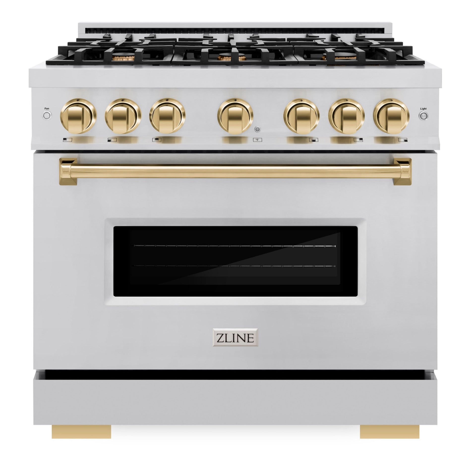 zline-autograph-edition-36-in-5-2-cu-ft-classic-dual-fuel-range-with-6-burner-gas-cooktop-and-electric-convection-oven-in-stainless-steel-with-polished-gold-accents-cdrz-36-g