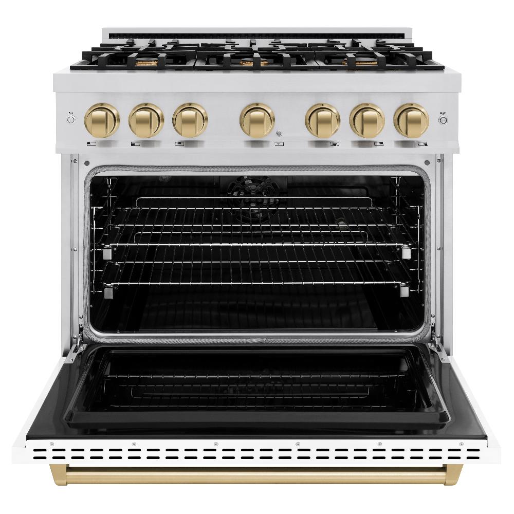 zline-autograph-edition-36-in-5-2-cu-ft-classic-dual-fuel-range-with-6-burner-gas-cooktop-and-electric-convection-oven-in-stainless-steel-with-white-matte-door-and-champagne-bronze-accents-cdrz-wm-36-cb